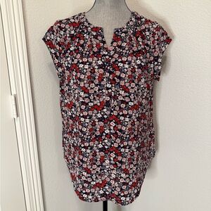 Floral Print Cap-Sleeve Women's Blouse | M